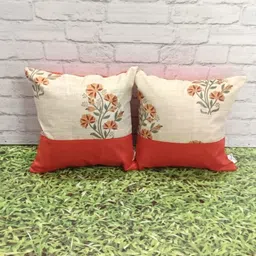 Pink Parrot Gold-Toned & Red 2 Pieces Floral Printed Square Cushion Covers-image-39