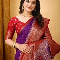 Anouk Rustic Checked Zari Silk Cotton Taant Saree-1