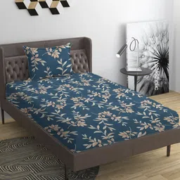 YaAkholic Blue Floral 210 TC Single Bedsheet with 1 Pillow Covers-image-54