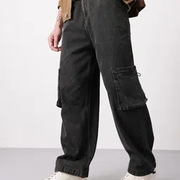 Mast & Harbour Men Loose Fit Leg Mid-Rise Cargo Style Jeans with Toggled Leg Openings-picture-31