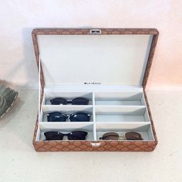 La Trove 6 Slot Tan Leather Sunglass Organizer Closed Top Box for Wardrobe Closet-image-83