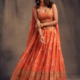MISS CLOTHING Embroidered Thread Work Organza Ready to Wear Lehenga Choli-picture-24