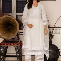 Anouk Women Ethnic Motifs Embroidered Cotton Kurta with Palazzo & Dupatta-image-32
