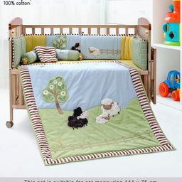 Babyhug Premium Cotton Crib Bedding Set Farm Theme Large Pack of 6 - Light Green (Cot not Included)-15