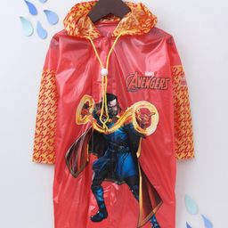 Babyhug Full Sleeves Hooded Raincoat With School Bag Provision Avengers Print - Red-image-45