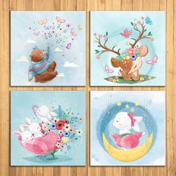 Wens Sparkle Laminated Cartoon Wall Panels Pack of 4 - Blue-22