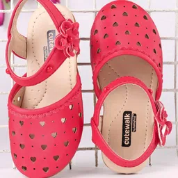 Cute Walk by Babyhug Party Wear Belly Shoes Floral Applique - Red-picture-20