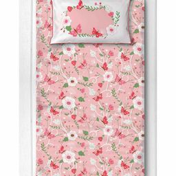 Silverlinen Floral Print Single Bedsheet with One Pillow Cover - Pink-image-70
