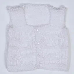 USHA ENTERPRISES Sleeveless Hand Knitted Checked Pattern Vest - White-picture-8