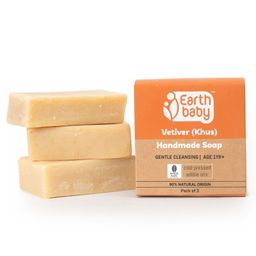 earthBaby Natural Handmade Vetiver Khus Bath Soap Pack of 3 - 100 gm Each-image-72
