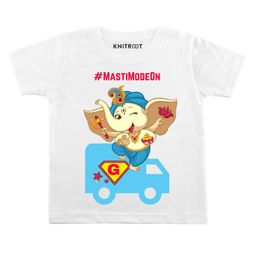 KNITROOT Masti Mode On Print Half Sleeves Tee - White-picture-43