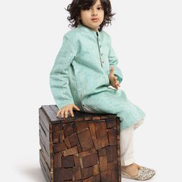 Piccolo Full Sleeves Striped Kurta With Pajama - Green-image-72
