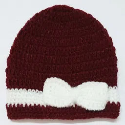 Knits & Knots Solid Colour Bow Detailing Cap - Maroon-picture-9