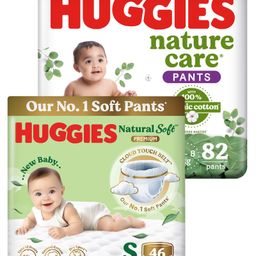 Huggies Nature Care Pants, Small Size (4-8 Kg) Premium Baby Diaper Pants, 82 Count, Made with 100% Organic Cotton & Huggies Natural Soft Premium Baby Diaper Pants Small - 46 Pieces-12