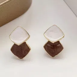 M55 Gold-Plated Emerald Studded Square Shaped Drop Earrings-image-36