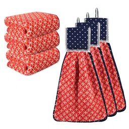 Kuber Industries 6Pcs Red & White Printed Towels & Wash Basin Napkin Set-45