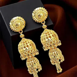 FEMMIBELLA Gold-Plated Dome Shaped Double Layered Jhumkas-21