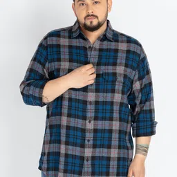 UNSIZED Men Plus Size Comfort Oversized Fit Tartan Checked Cotton Casual Shirt-image-5