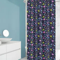 ArtzFolio Navy Blue & Green Printed Waterproof Shower Curtain-33