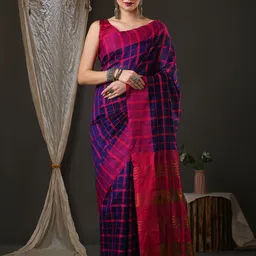 IndianRang Checked Print Saree With Unstitched blouse piece-image-80