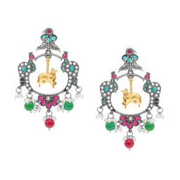 Shining Jewel - By Shivansh Silver-Plated Artificial Stones Studded and Bead Drop Earrings-21