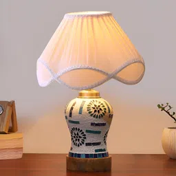 Aura Off White & Blue Textured Glass Frustum Shaped Table Lamp-14