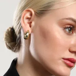 SOHI The Small Dented Gold-Plated Stones Studded Teardrop Shaped Studs-2