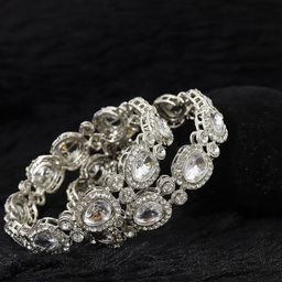 T4 JEWELS Set Of 2 Silver-Plated & Kundan-Studded Bangles-46