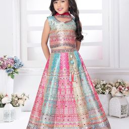 NKV Girls Printed Sequinned Ready to Wear Lehenga & Blouse With Dupatta-image-2