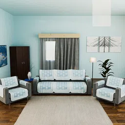 Kuber Industries Blue & White Cotton Sofa Cover With Arms-image-32