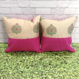 Pink Parrot Beige & Pink Ethnic Motifs Square Cushion Covers-image-12