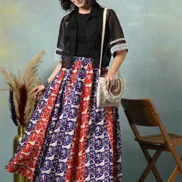 SUNEKH Printed Cotton Flared Maxi Skirt image 2