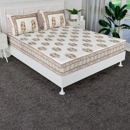 Kuber Industries Beige & White 160 TC Cotton King Bedsheet with 2 Pillow Covers 2 x 2mt-image-62