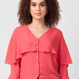 Iti Women V-Neck Cuffed Sleeves Cape Top-image-2