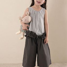 LULU & SKY Girls Checked Pure Cotton Top With Palazzos-image-73
