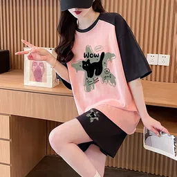 JC Mode Round Neck T-Shirt With Shorts Co-Ords Set-image-88