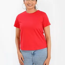 30 Looks Women Solid Round Neck Cotton T-shirt-image-87
