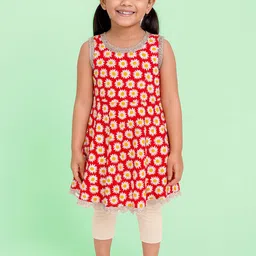 KiddoPanti Girls Floral Printed Round Neck Sequinned Pure Cotton Kurta With Pyjamas-picture-28