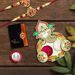 DeoDap Rakhi Pooja Thali Roli Chawal Coin & Greeting Card Rakhi Gift Set-image-89
