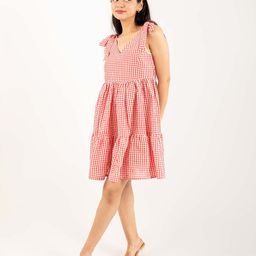 Monomee Women Checked V-Neck Fit & Flare Dress-image-22