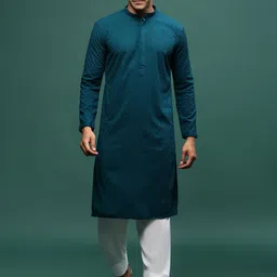 Sangria Teal Blue Floral Embroidered Chikankari Straight Kurta With Pyjama-image-2