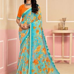 DIVASTRI Floral Printed Woven Design Zari Lace Work Saree-picture-19