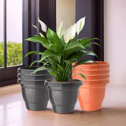 Kuber Industries 8Pc Black & Orange Colored Light Weight Planters-37