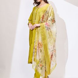 SAKSHI FASHION Floral Embroidered Thread Work Pure Cotton Dobby Thread Work Kurti-image-35