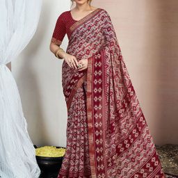 KALINI Zari Pure Chiffon Ikat Saree-picture-27
