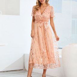 bebe Women Floral Belted Fit & Flare Midi Dress-image-43