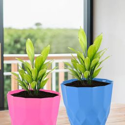 Kuber Industries Pink & Blue 4 Pieces Barfi Pattern Flower Pots for Garden-24