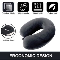 aura Kuber Industries Grey Memory Foam Filled Polyester Ultra Soft Travel Pillow image 2