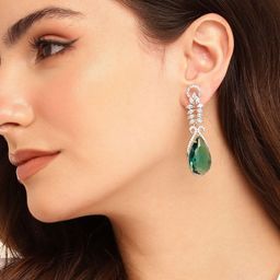 Anouk Silver-Plated American Diamond Studded Teardrop Shaped Drop Earrings-21