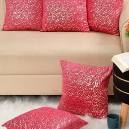 WISE HOME Pink Set of 5 Velvet Square Cushion Covers-picture-32